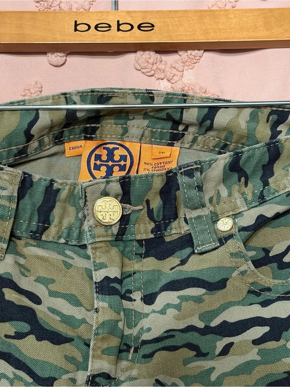 Tory Burch Skinny Camo Jeans in Olive and Black